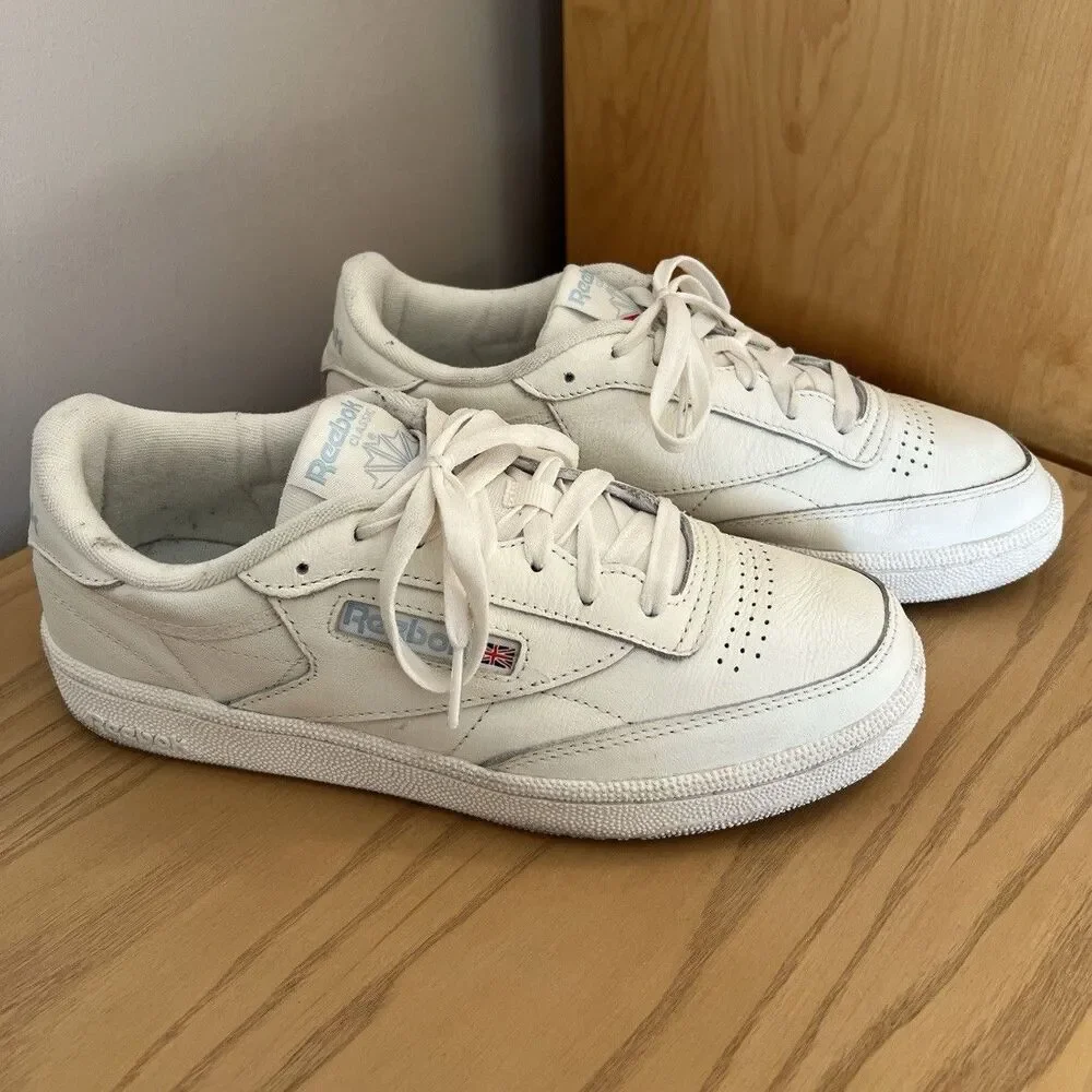 Reebok Club C85 Women White Leather Low Top Athletic Sneakers Rubber Outsole 8.5